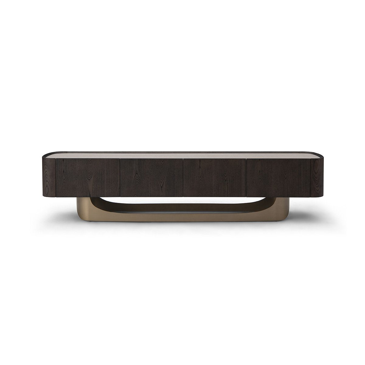 Maison Debrah Valenza low TV unit with ceramic top, dark grey elm veneer body and brass legs