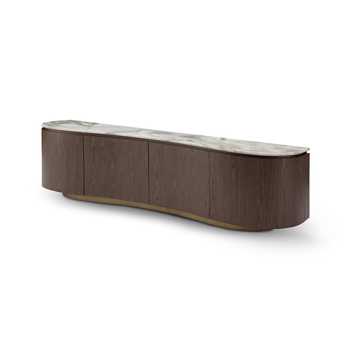 Maison Debrah Varlo TV unit with white marble top, walnut veneer body and vintage brass base — view 2