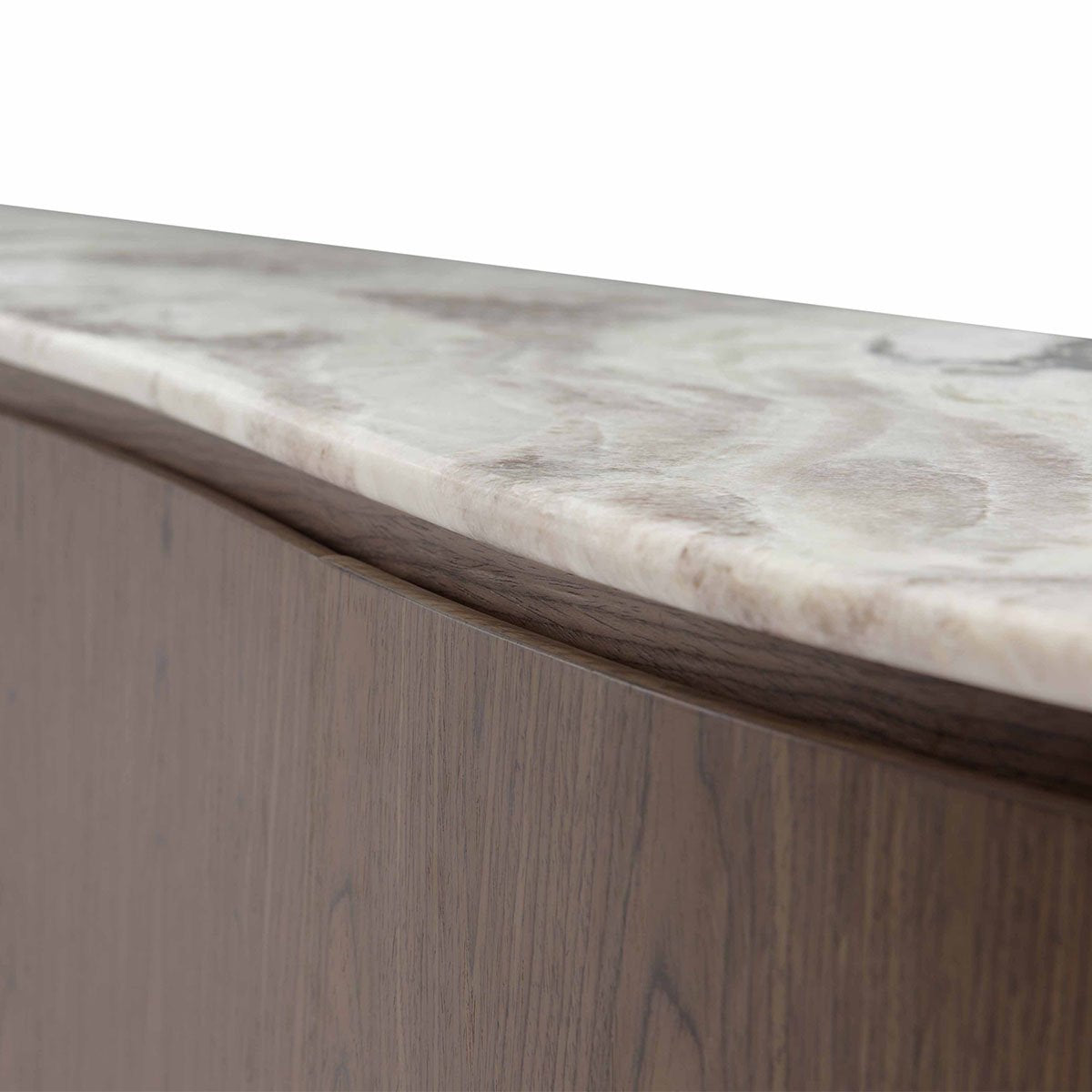 Maison Debrah Varlo TV unit with white marble top, walnut veneer body and vintage brass base — view 3
