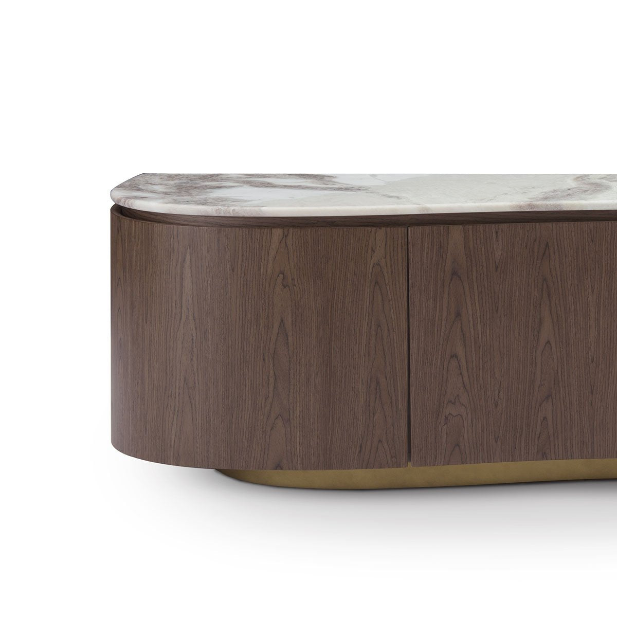Maison Debrah Varlo TV unit with white marble top, walnut veneer body and vintage brass base — view 4