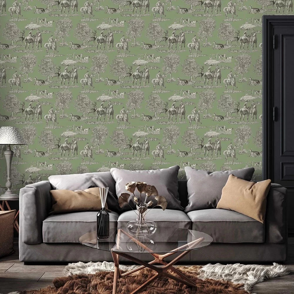 Studley Wallpaper, Cocolea Natty & Polly, Hunter Green, Per roll (53 cm × 10 m),