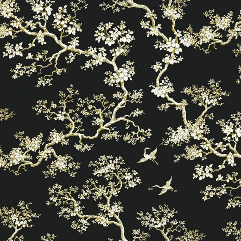 The Cranes wallpaper in Gold Night by Natty & Polly, full pattern view