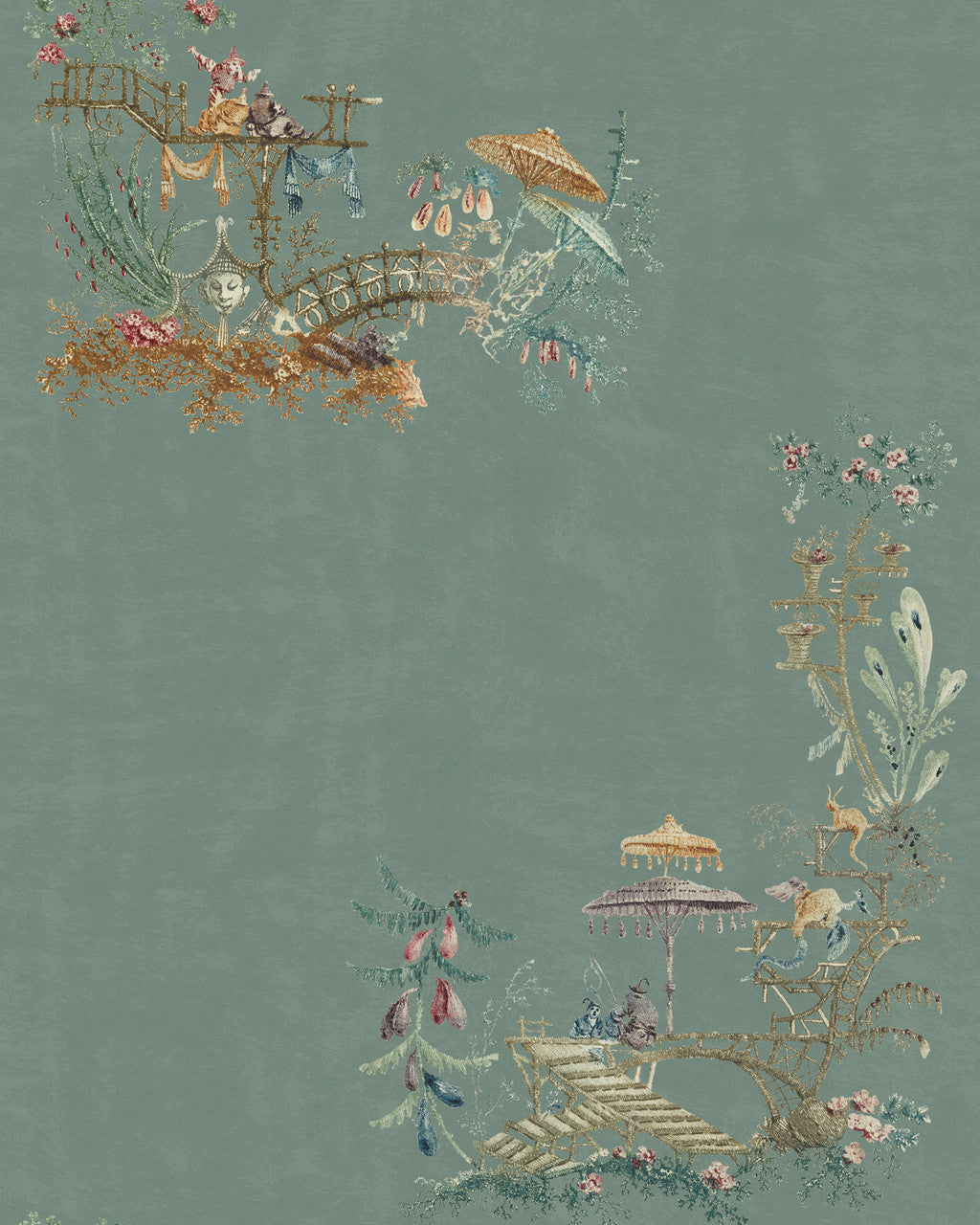Chinoiserie wallpaper in Blue by Natty & Polly, full pattern view