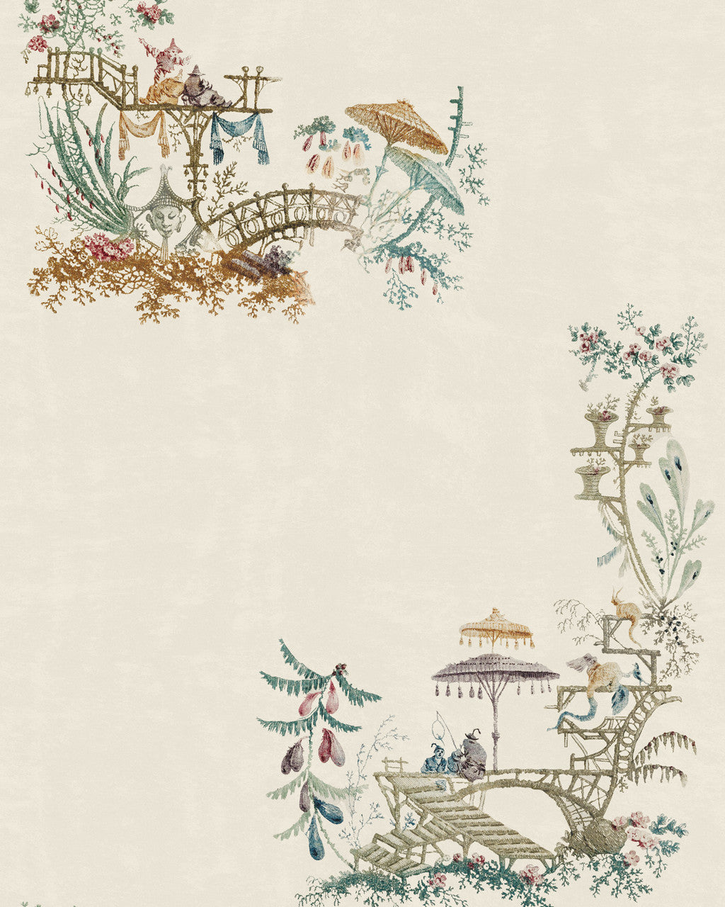 Chinoiserie wallpaper in Coconut by Natty & Polly, full pattern view