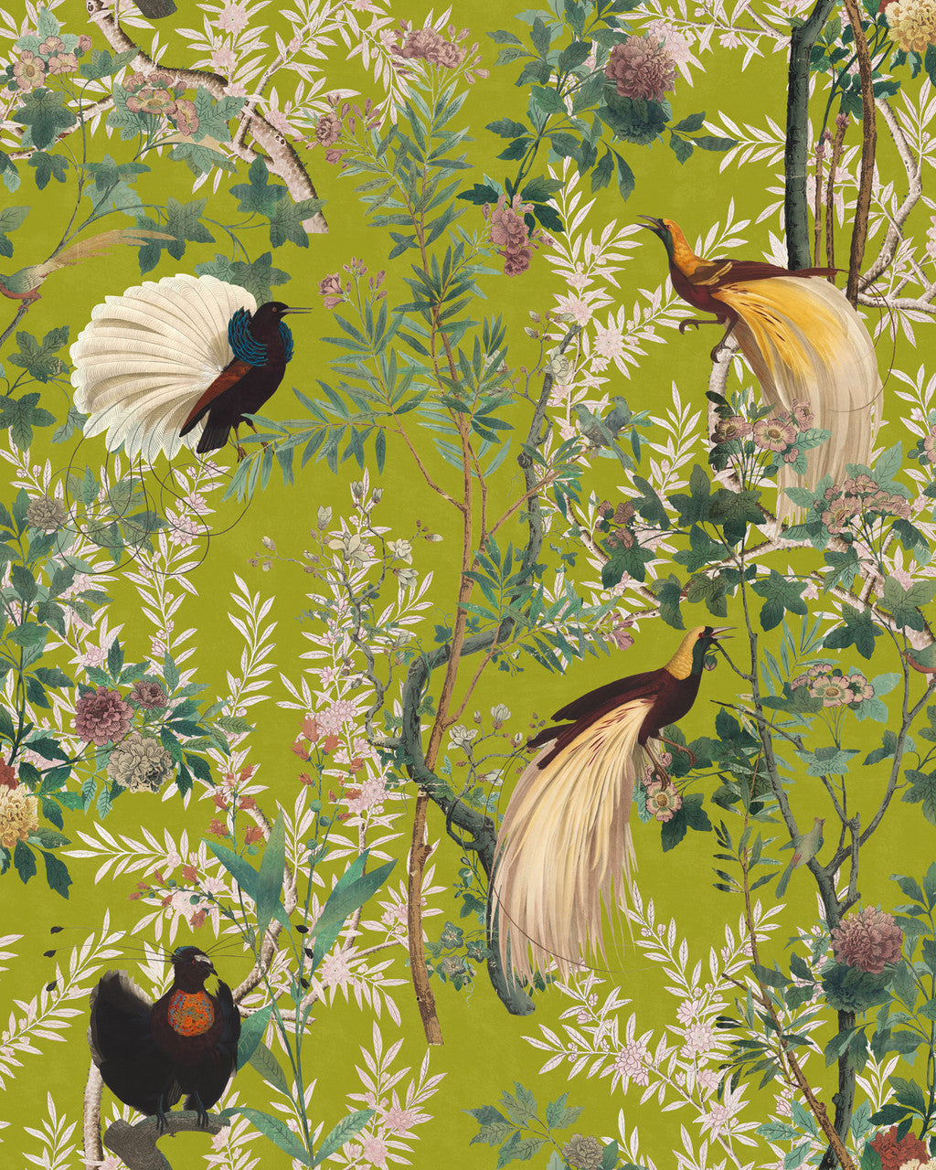 Royal Garden wallpaper in Green by Natty & Polly, full pattern view