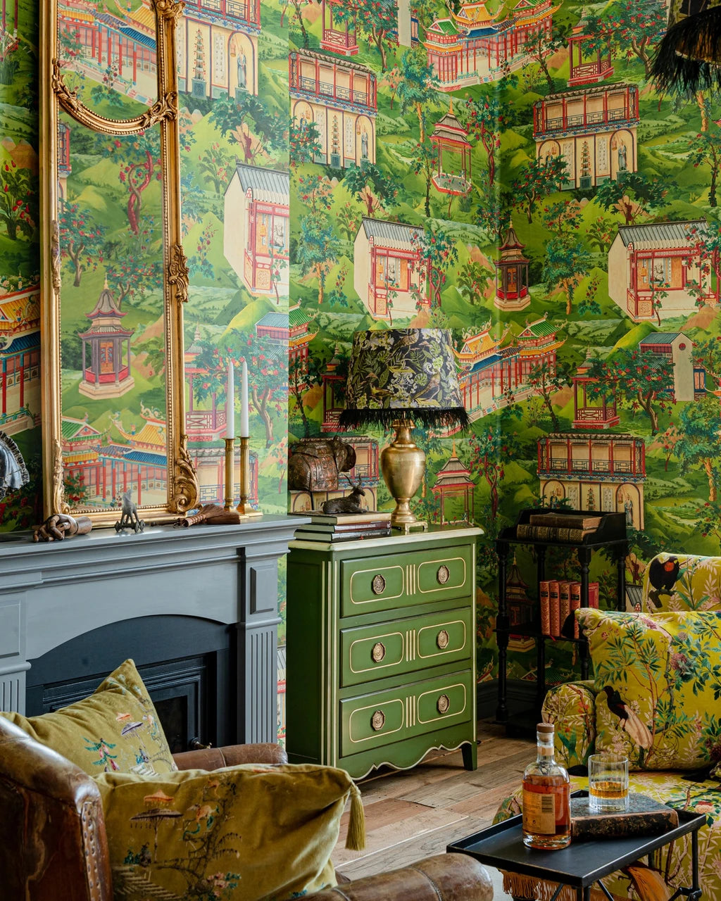 Yuyuan Wallpaper in Green, Cocolea Natty & Polly, , ,