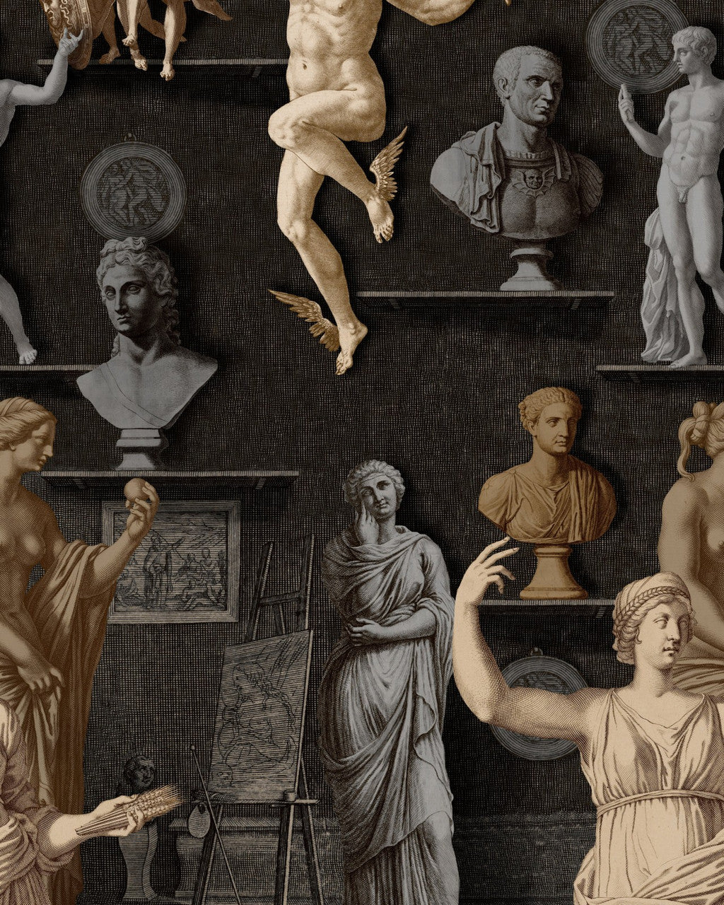Statuary Chamber Wallpaper in Black & Taupe, Cocolea Natty & Polly, Black & Taupe, Roll (9 m × 52 cm),
