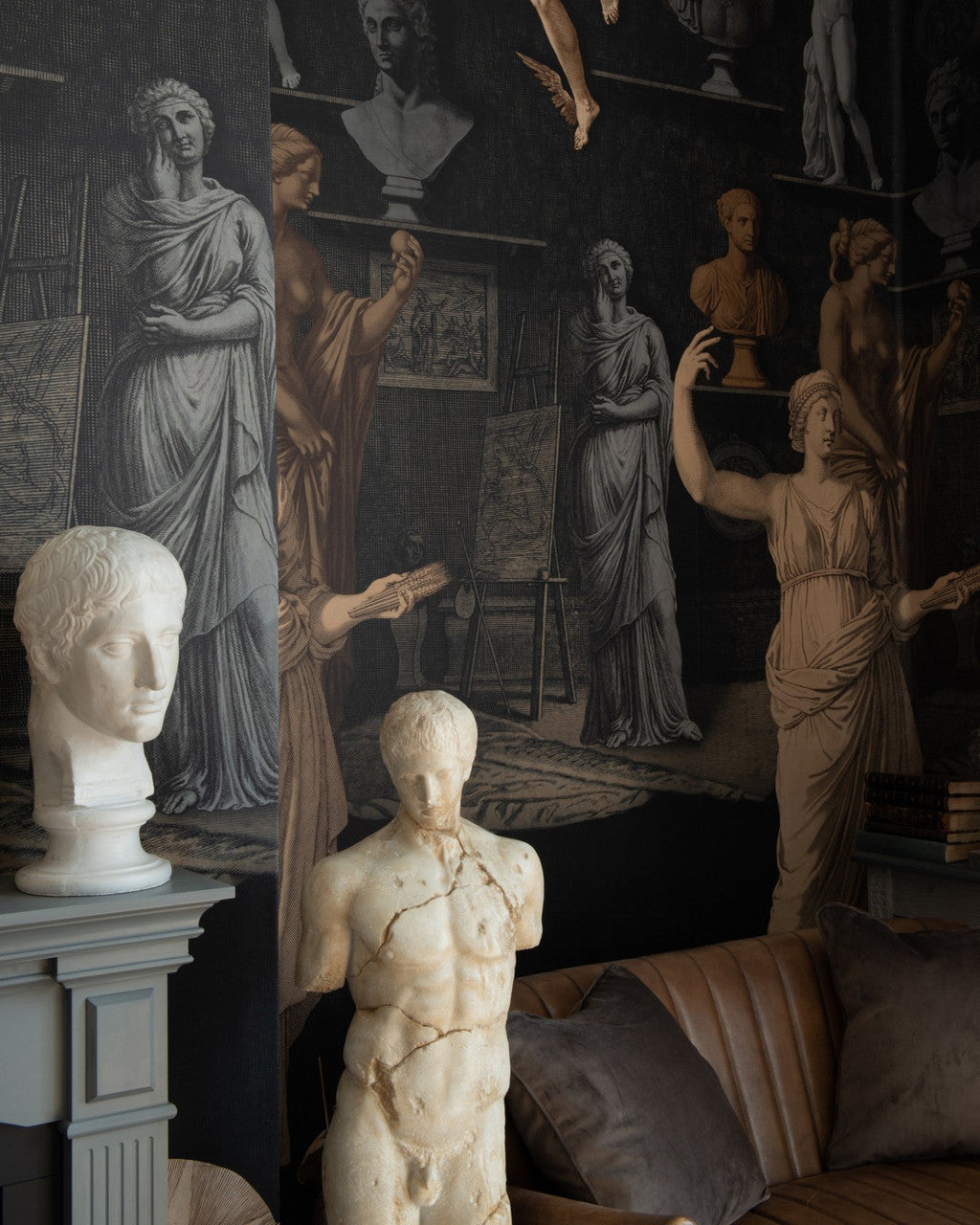 Statuary Chamber Wallpaper in Black & Taupe, Cocolea Natty & Polly, , ,