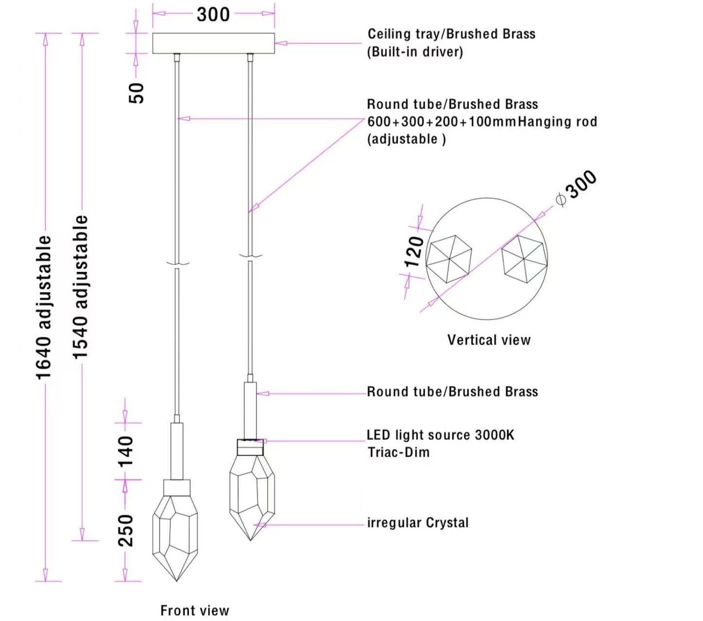 Andara Smokey Quartz Duo Adjustable Pendant —Brushed Brass, Cocolea, , ,