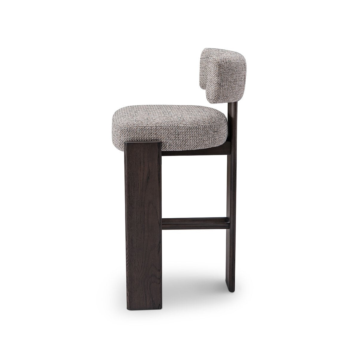Maison Debrah Ashven dark grey ash wood bar stool with cross-braced frame and woven fabric seat — view 3