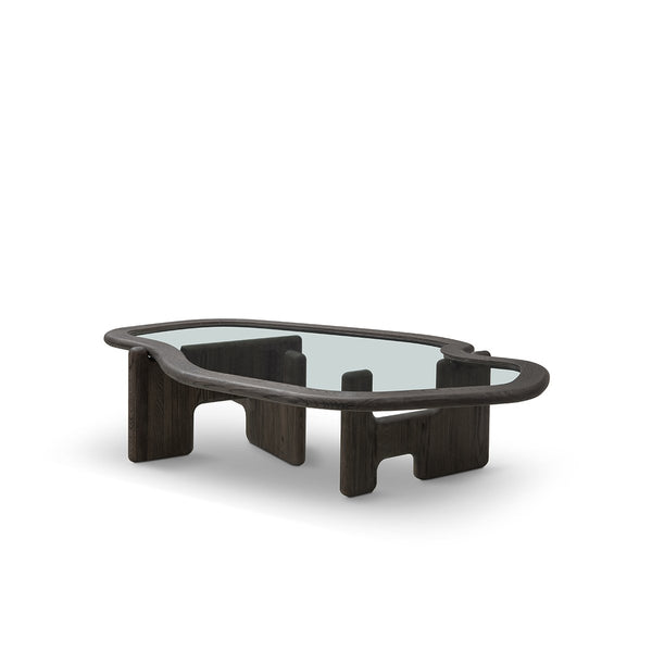 Palrin Oval Glass Coffee Table with Dark Grey Solid Elm Frame, Maison Debrah, , ,
