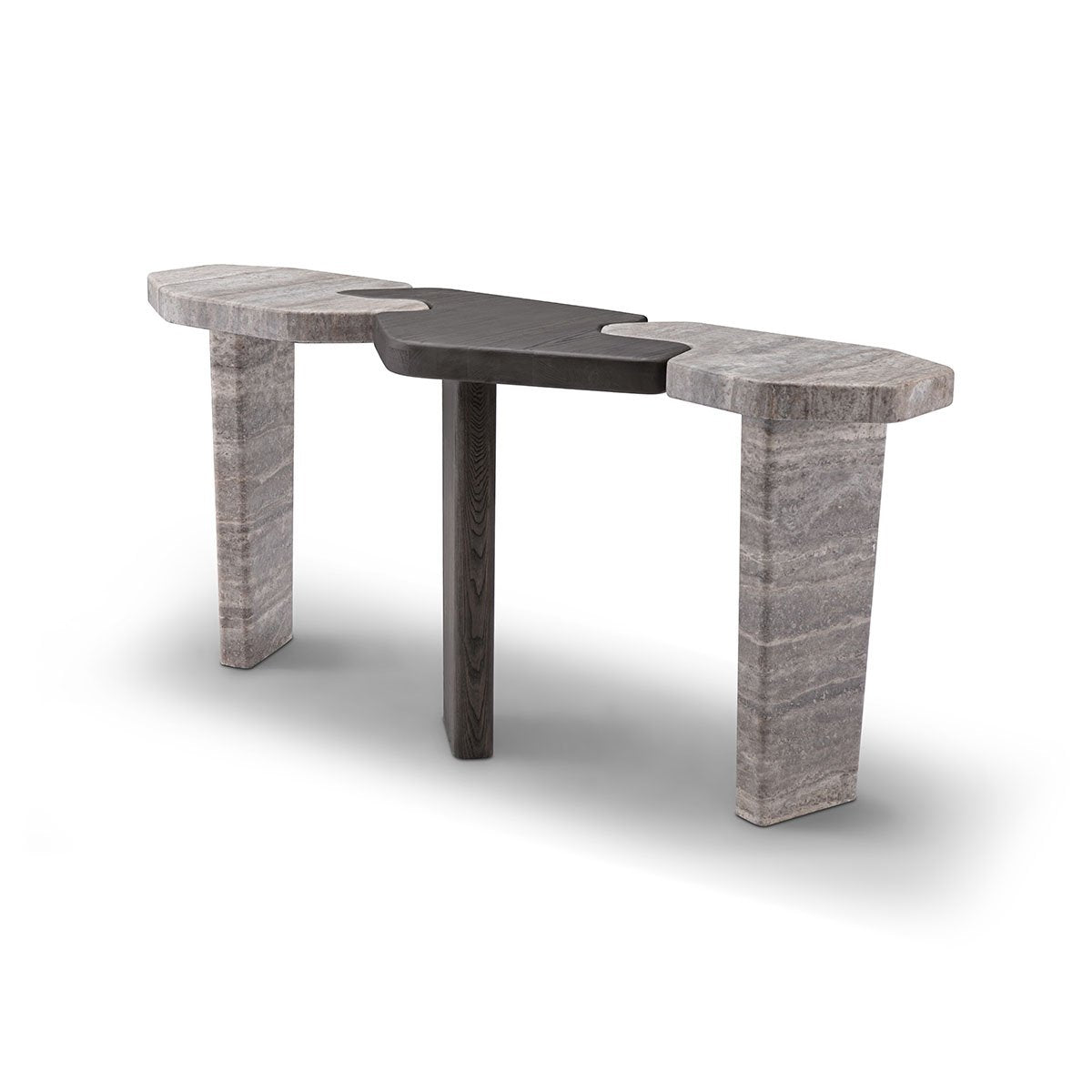 Maison Debrah Varlen console table, dark elm and travertine — view 2