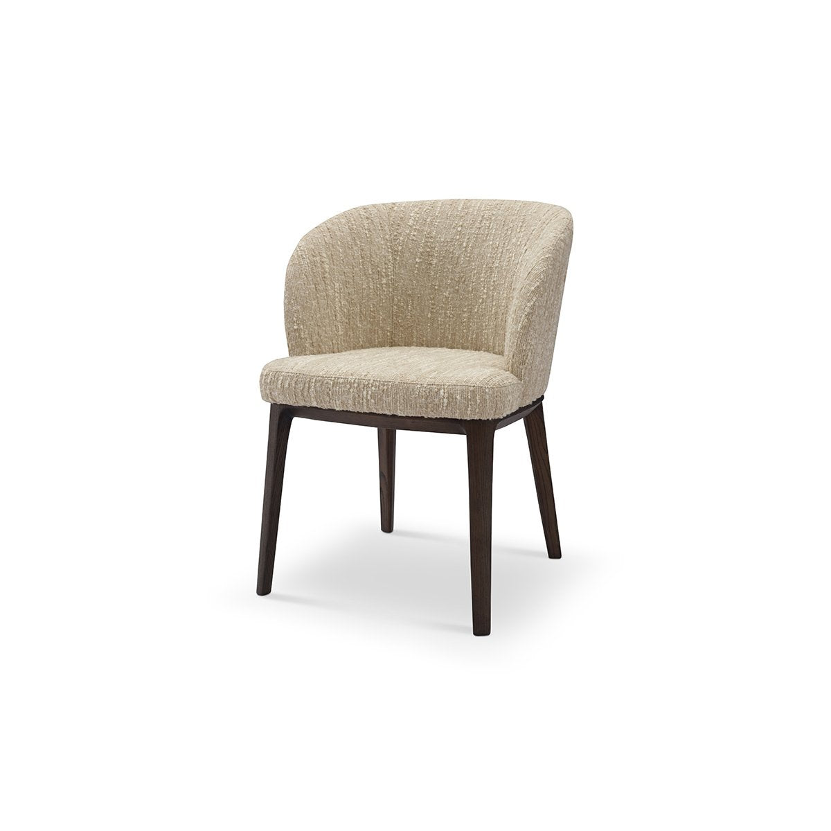 Maison Debrah Lorien dining chair in oatmeal bouclé with barrel back and dark wood legs — view 2
