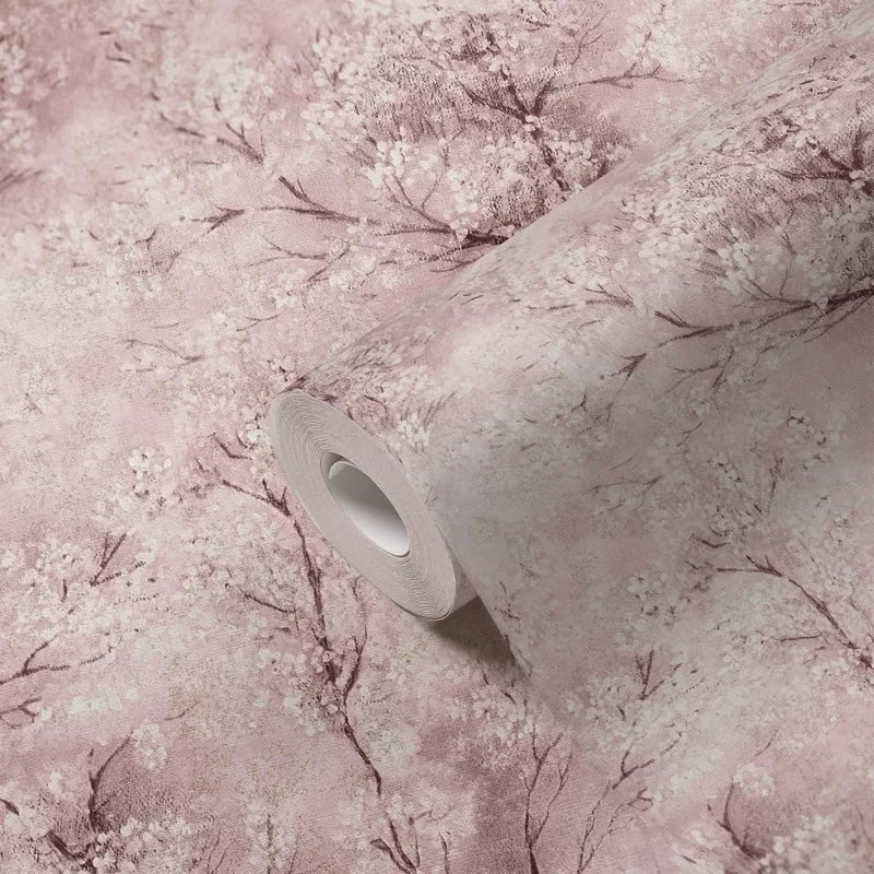 Chinoiserie Tree wallpaper in Pink by Natty & Polly, full pattern view