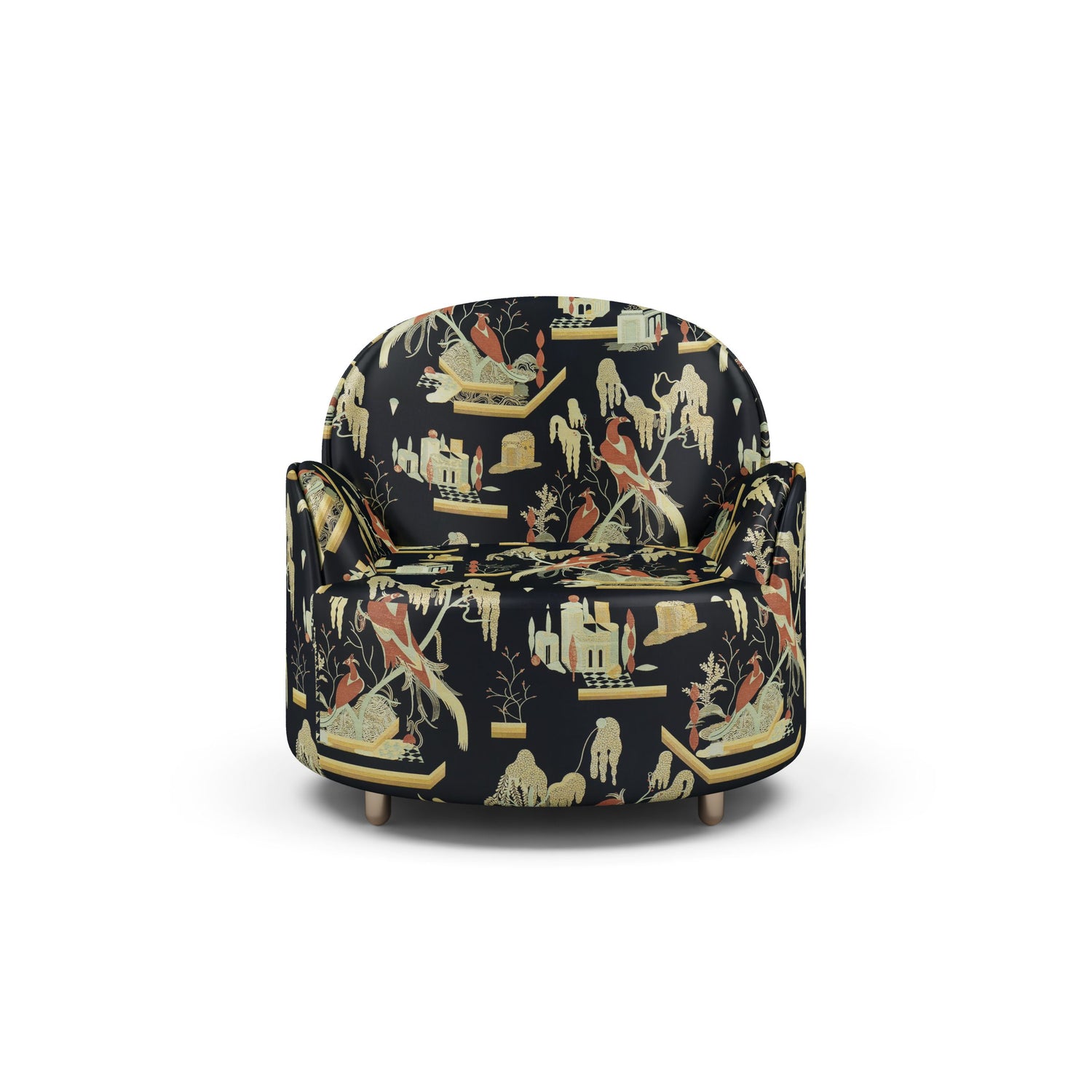 Strings Armchair - Plush Black-Beige Jacquard Fabric, Cocolea, , ,