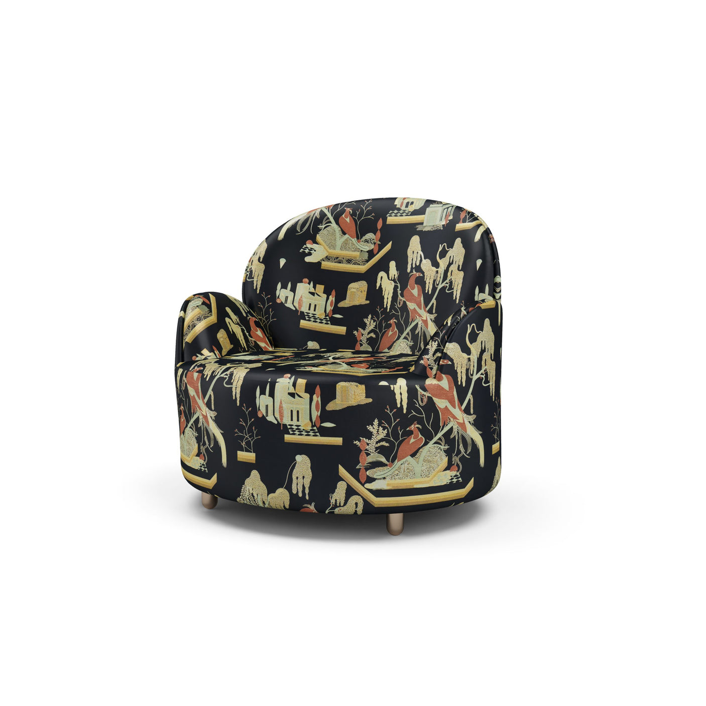 Strings Armchair - Plush Black-Beige Jacquard Fabric, Cocolea, , ,