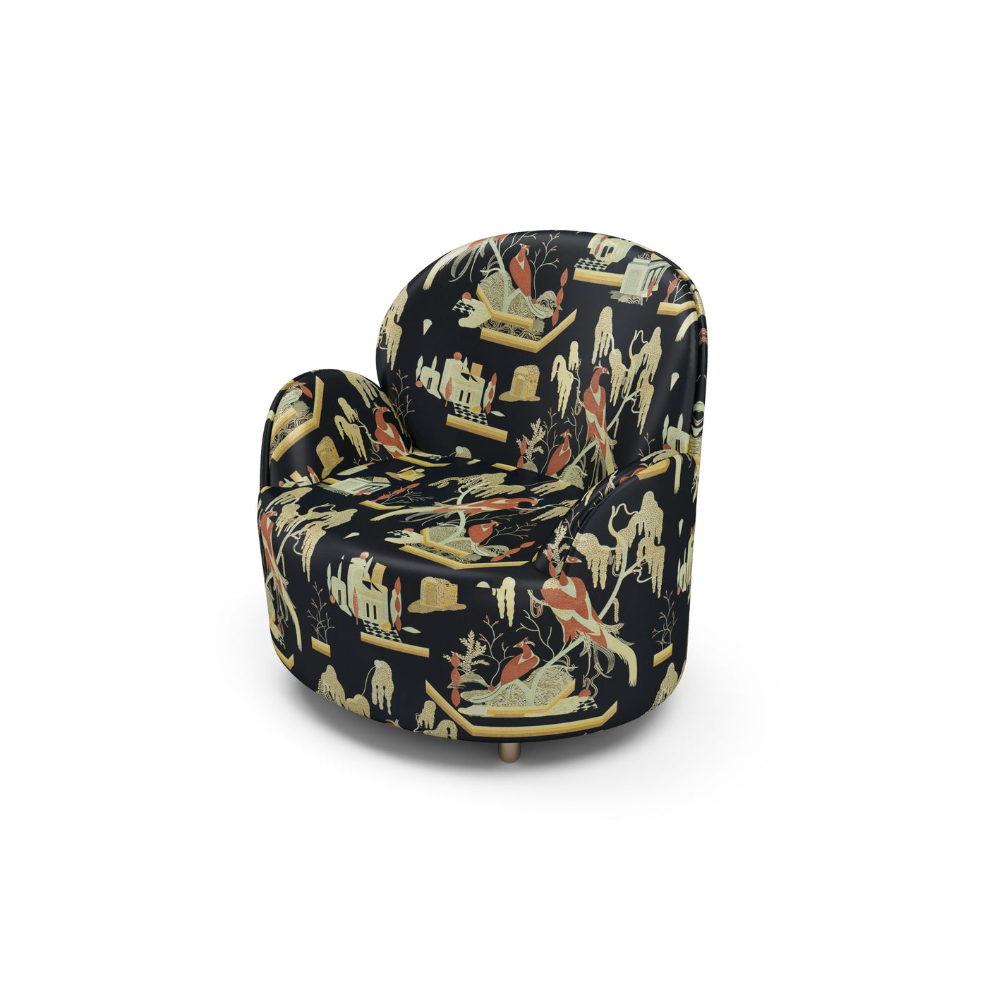 Strings Armchair - Plush Black-Beige Jacquard Fabric, Cocolea, , ,