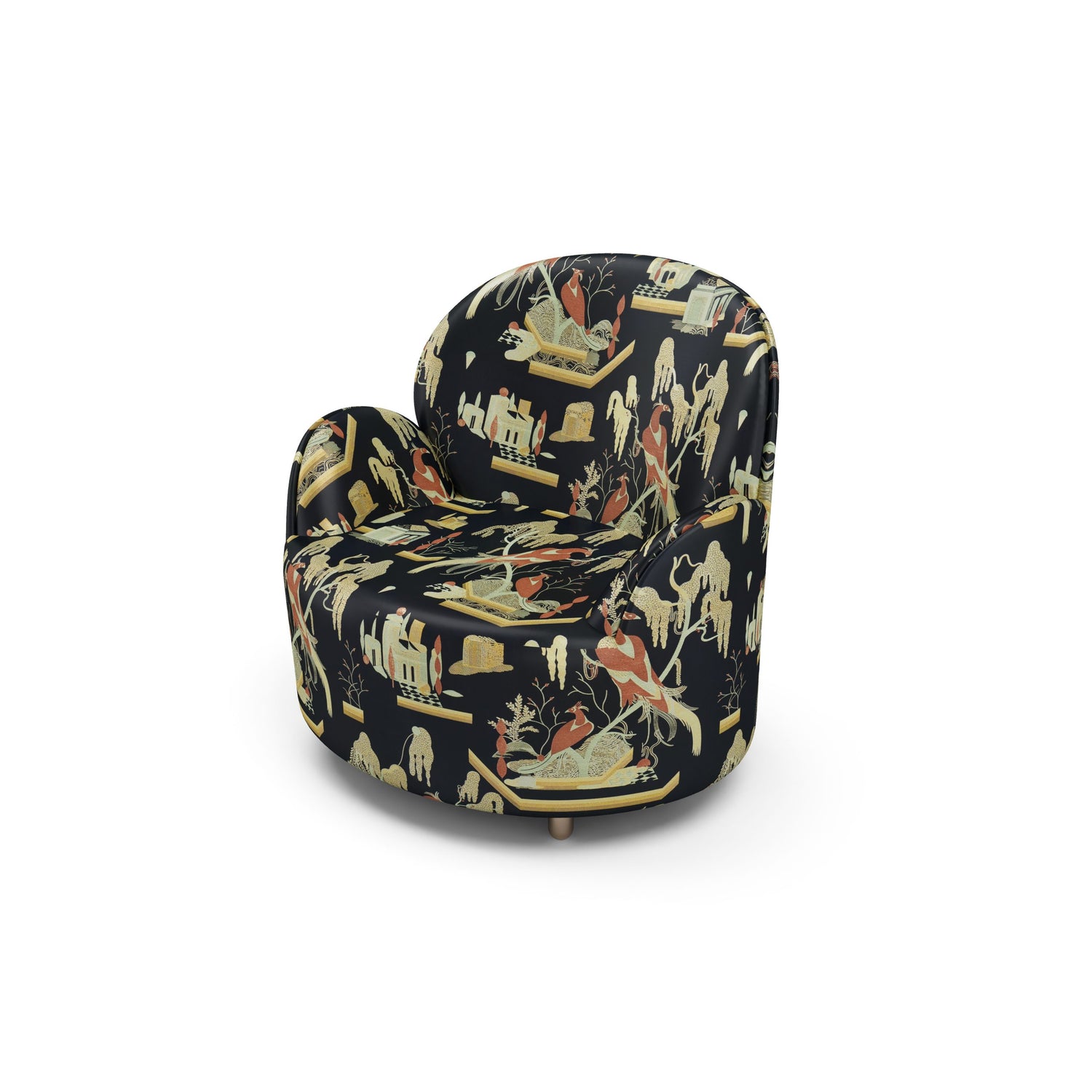 Strings Armchair - Plush Black-Beige Jacquard Fabric, Cocolea, , ,