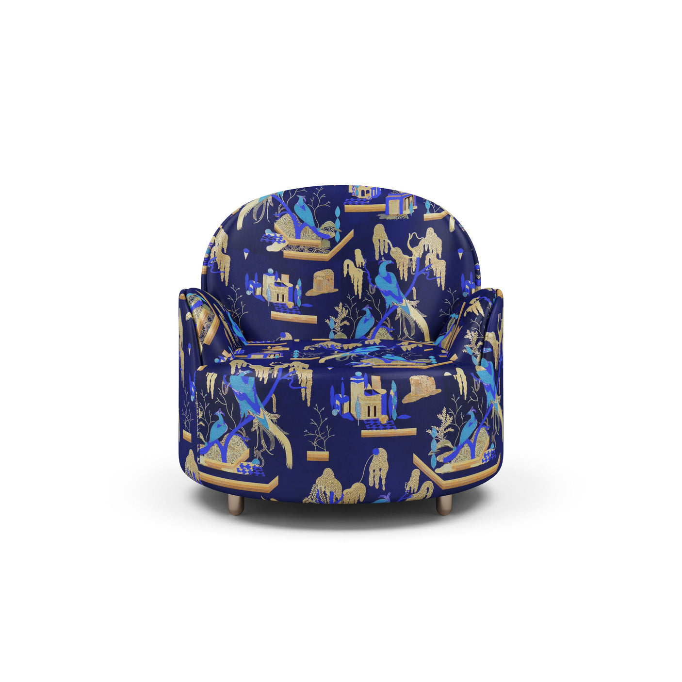 Strings Armchair - Plush Blue Jacquard Fabric, Cocolea, , ,