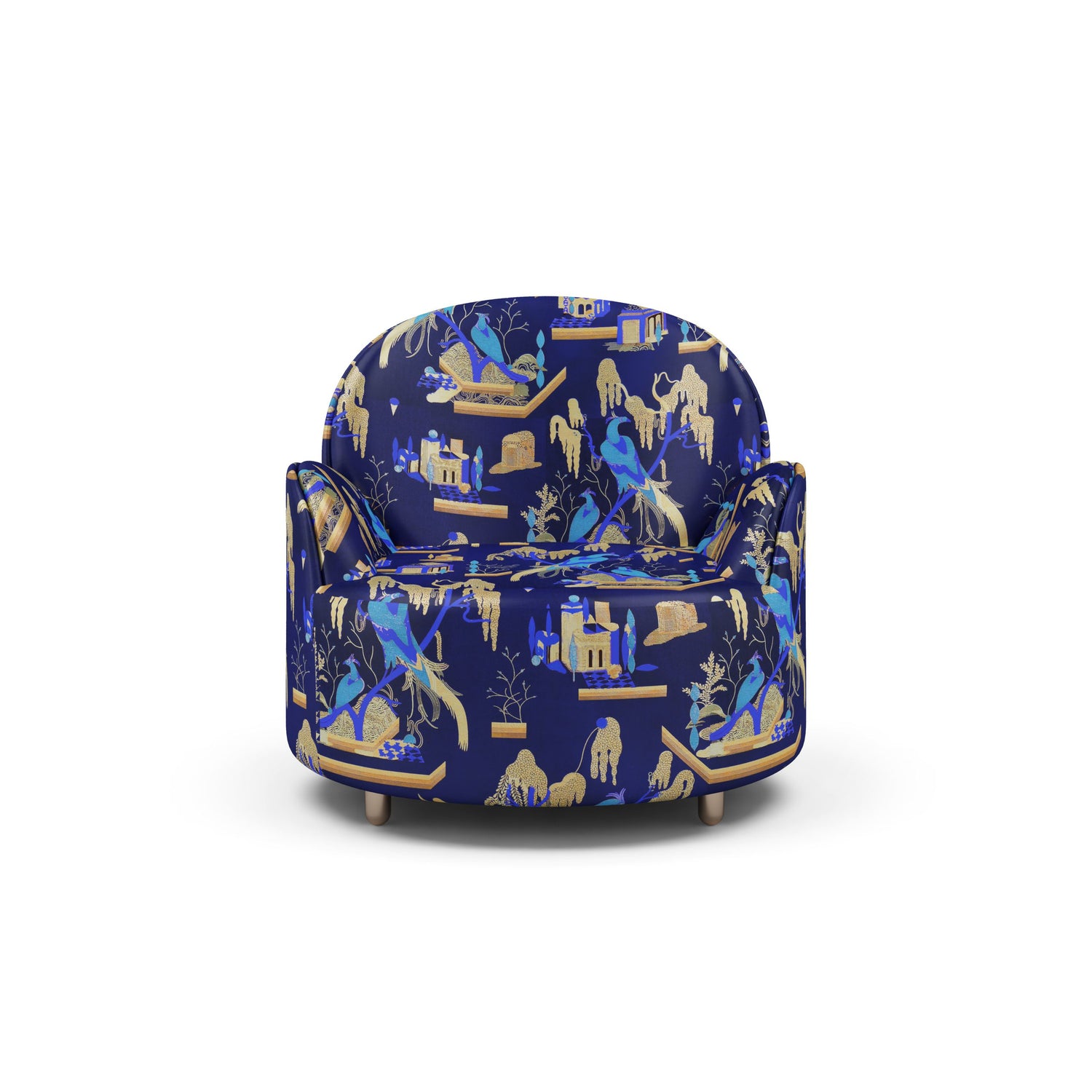 Strings Armchair - Plush Blue Jacquard Fabric, Cocolea, , ,