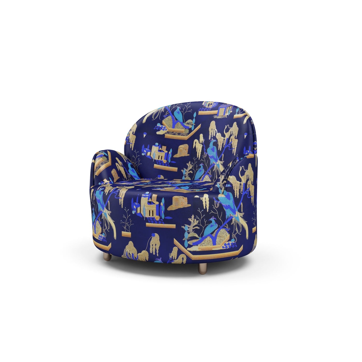 Strings Armchair - Plush Blue Jacquard Fabric, Cocolea, , ,