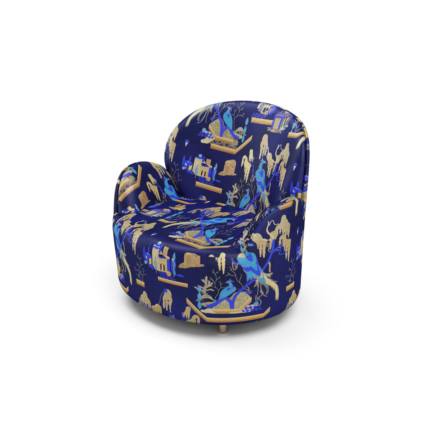 Strings Armchair - Plush Blue Jacquard Fabric, Cocolea, , ,