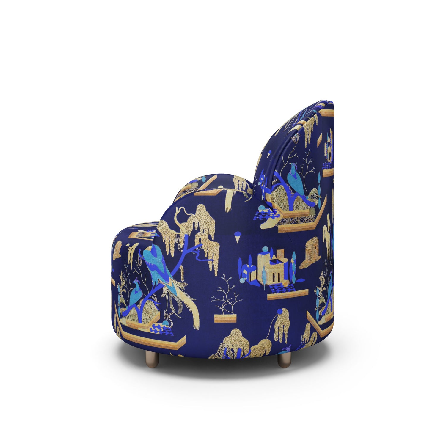 Strings Armchair - Plush Blue Jacquard Fabric, Cocolea, , ,