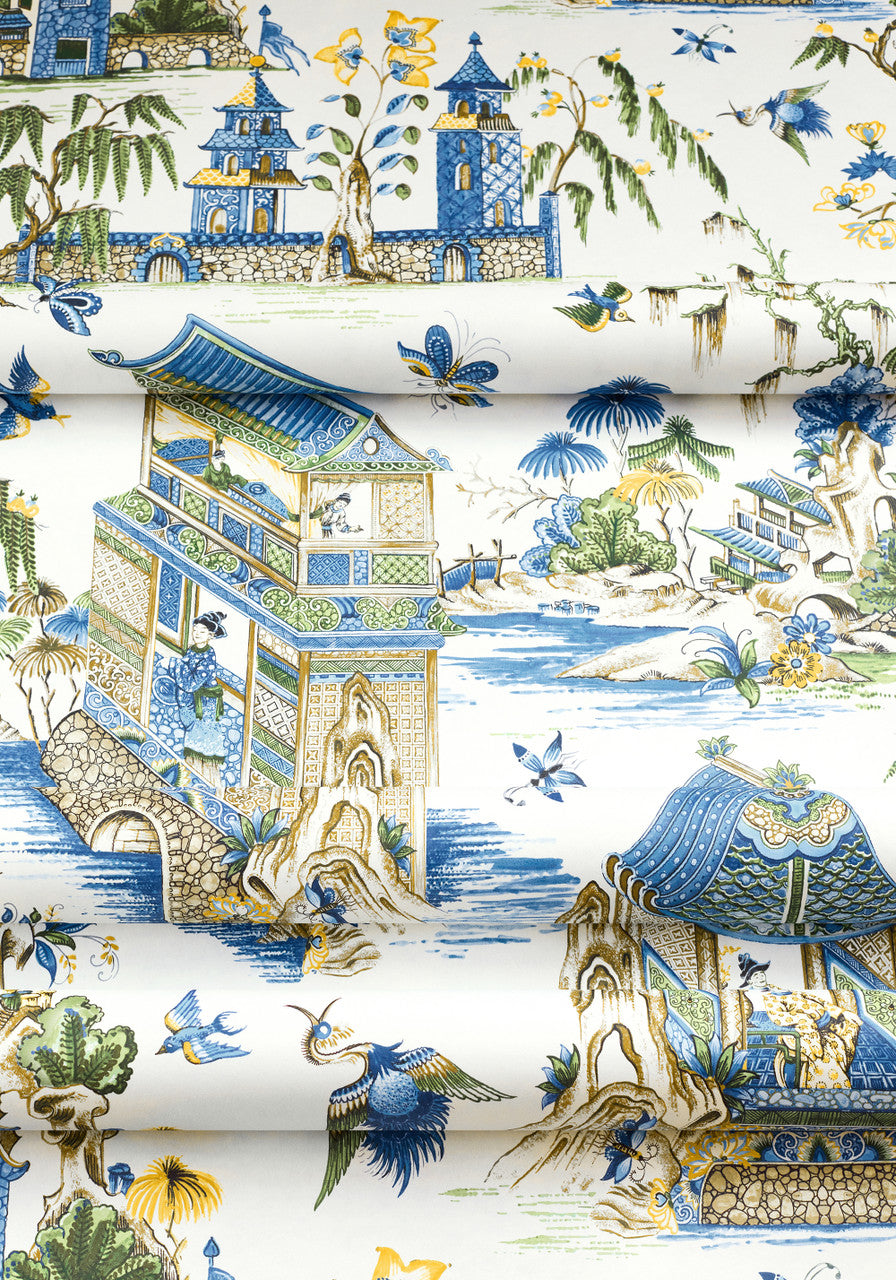 Grand Palace wallpaper in Blue / Green by Natty & Polly, full pattern view