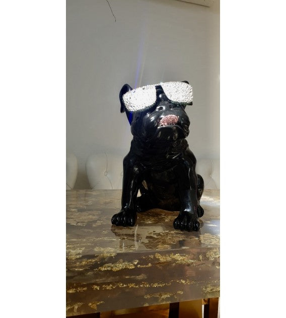 Beau the Bulldog Resin and Swarovski Sculpture - Black/white/green, Cocolea, , ,