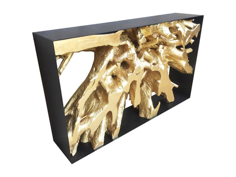 Aurum Gold Leaf and Teak Wood Console, Cocolea, , ,
