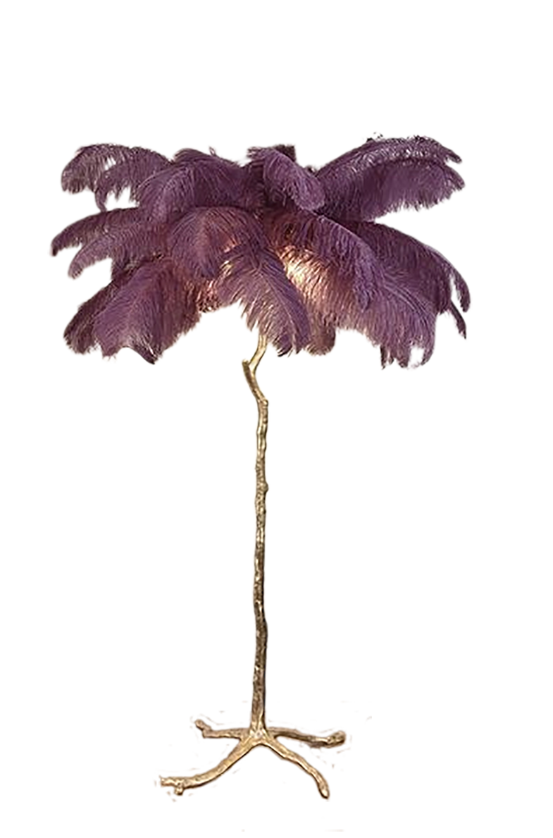 Ostro Genuine Ostrich Feather Brass Floor Lamp, Cocolea, , ,