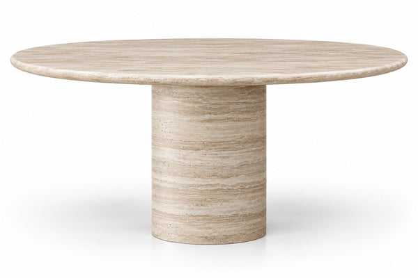 Cascadia Bullnose Round Travertine Dining Table – 140 cm, Cocolea, , ,