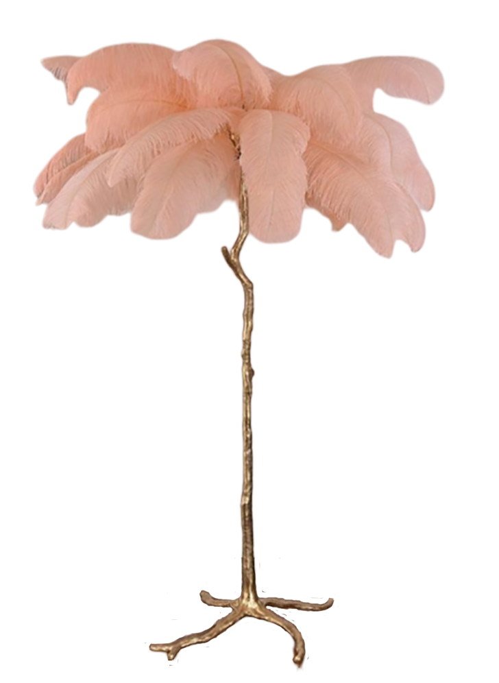 Ostro Genuine Ostrich Feather Brass Floor Lamp, Cocolea, , ,