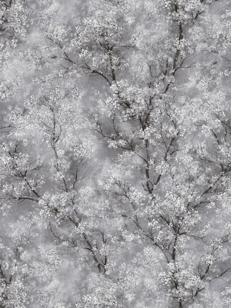 Chinoiserie Tree wallpaper in Dark Grey by Natty & Polly, full pattern view