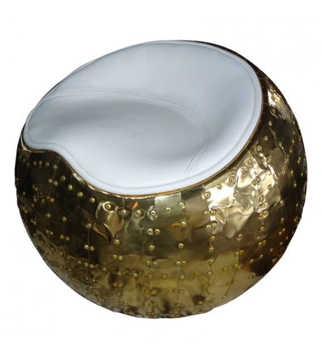 Belle X-1 Polished Brass and White Leather Aviator Spitfire Small Cocoon Stool, Cocolea, , ,