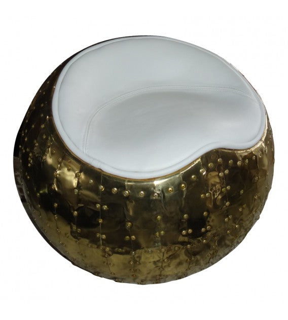 Belle X-1 Polished Brass and White Leather Aviator Spitfire Small Cocoon Stool, Cocolea, , ,