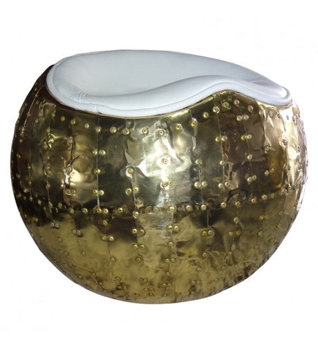 Belle X-1 Polished Brass and White Leather Aviator Spitfire Small Cocoon Stool, Cocolea, , ,