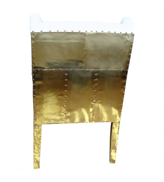 The Empire White Leather and Polished Brass Chair, Cocolea, , ,