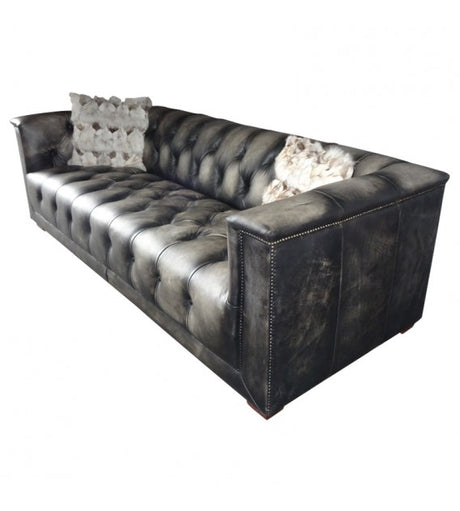 Dark Knight Distressed Black Leather Chesterfield Lounge - 3 seat, Cocolea, , ,