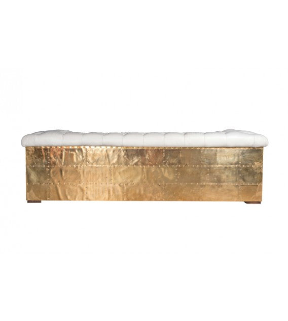 Regal Aviator Spitfire Polished Brass and White Leather Chesterfield Lounge - 3 seat, Cocolea, , ,