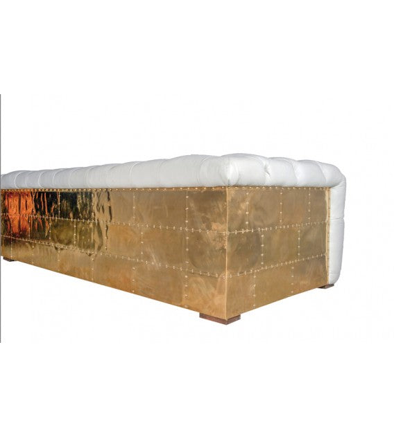 Regal Aviator Spitfire Polished Brass and White Leather Chesterfield Lounge - 3 seat, Cocolea, , ,