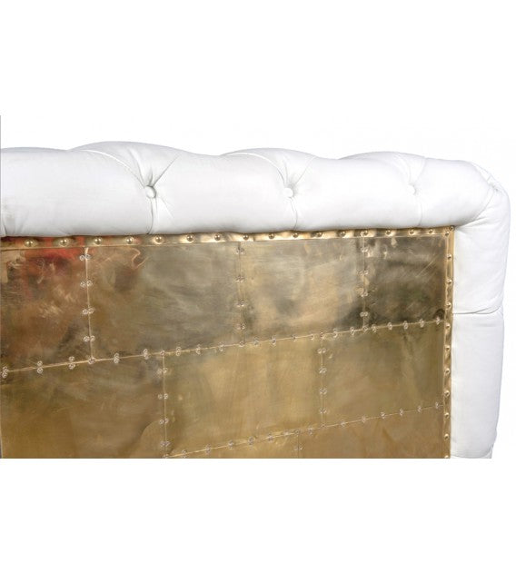 Regal Aviator Spitfire Polished Brass and White Leather Chesterfield Lounge - 3 seat, Cocolea, , ,