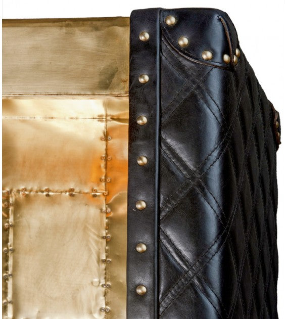 Piper Aztec Polished Brass and Black Leather Bookshelf, Cocolea, , ,