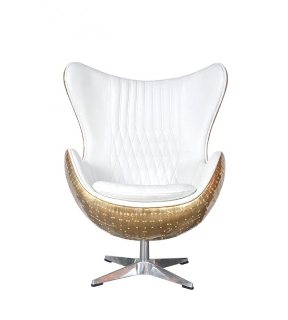 Admiral White Leather and Polished Brass Egg Chair, Cocolea, , ,