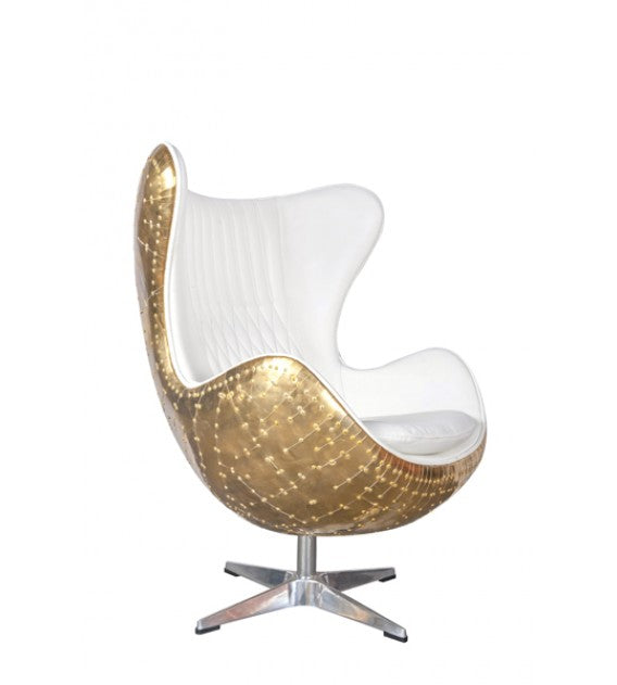 Admiral White Leather and Polished Brass Egg Chair, Cocolea, , ,