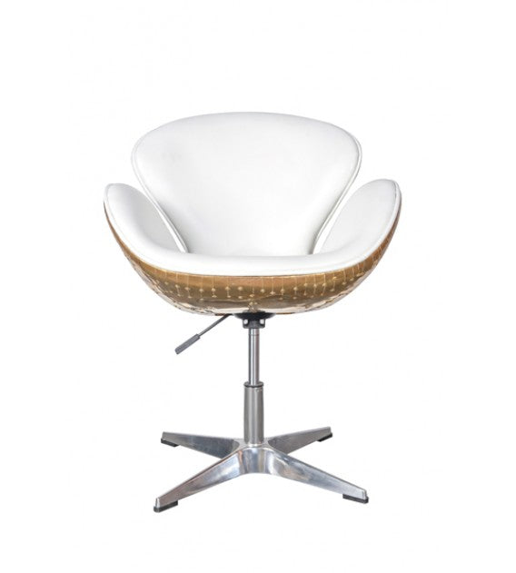 Gauntlet Polished Brass and White Leather Swan Chair, Cocolea, , ,