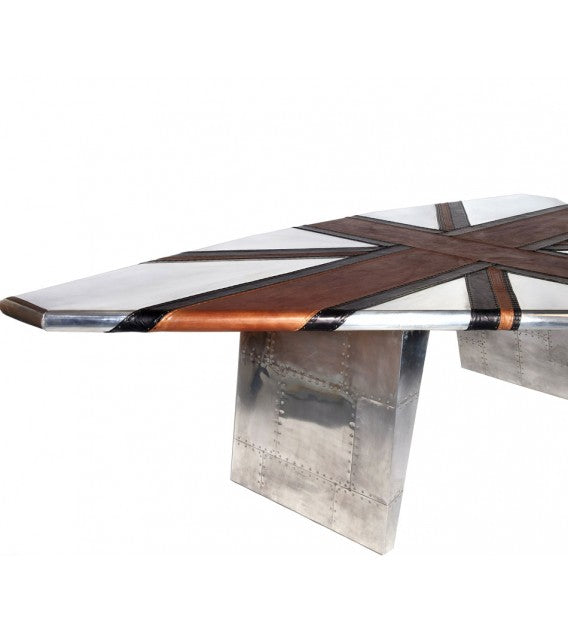 Stealth Wing Aluminium Brown and Black Leather Union Jack Table, Cocolea, , ,
