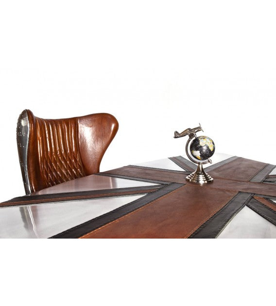 Stealth Wing Aluminium Brown and Black Leather Union Jack Table, Cocolea, , ,