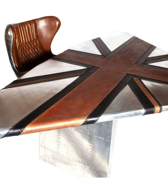 Stealth Wing Aluminium Brown and Black Leather Union Jack Table, Cocolea, , ,