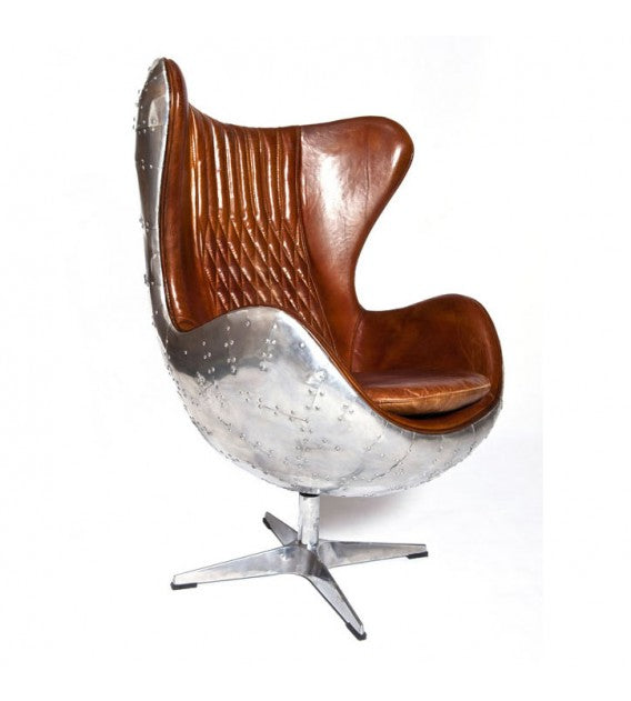 Admiral Brown Leather and Aluminium Egg Chair, Cocolea, , ,